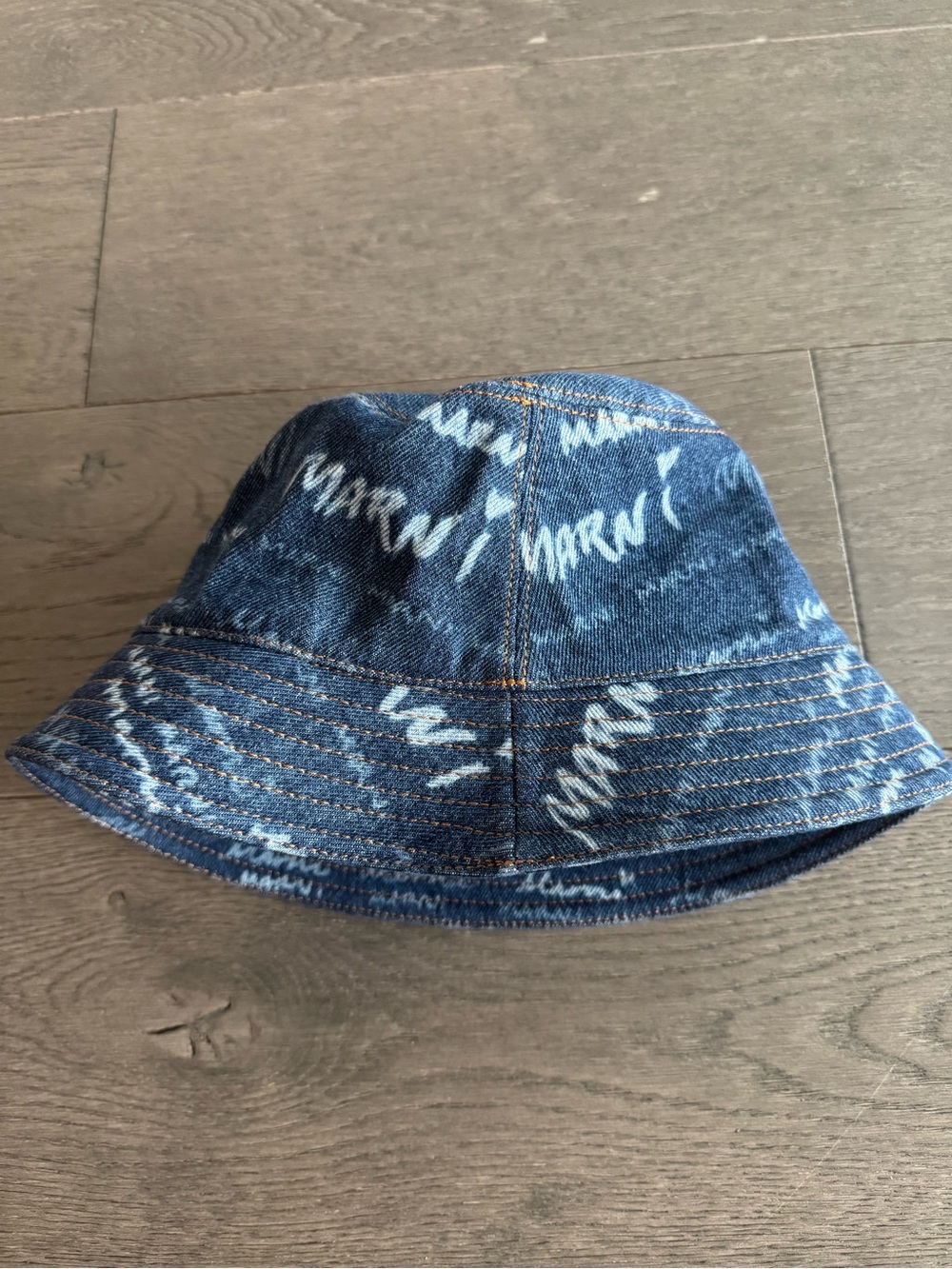 Marni Denim Bucket Hat in Blue with White Print